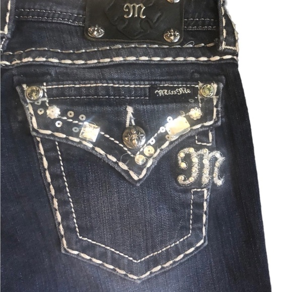 Miss Me Bling Jeans 27X32”Dark Denim Stretch Boot Cut Embellished Back Pockets - Picture 2 of 9
